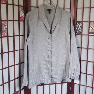 Eileen Fisher gray/silver linen blendbbutton down jacket S